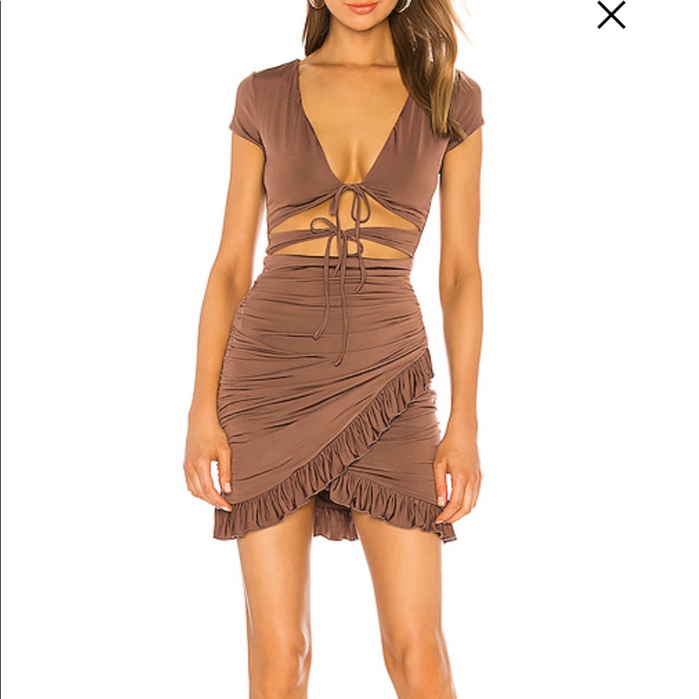 I AM GIA brown ruched tie front bodycon dress